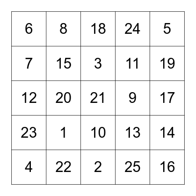 Long Division Bingo Card