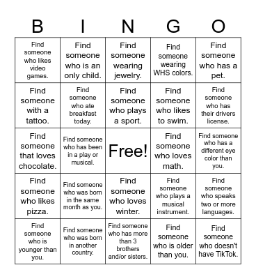 Ice Breaker Bingo Card