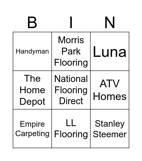 Flooring Bingo Card