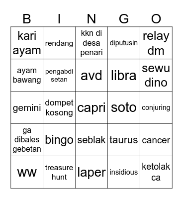 Untitled Bingo Card