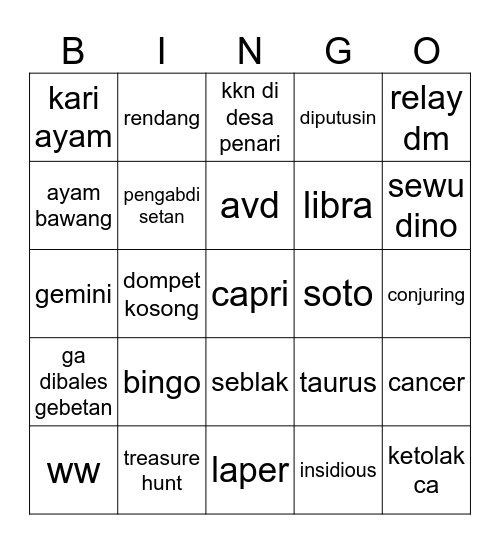 Untitled Bingo Card