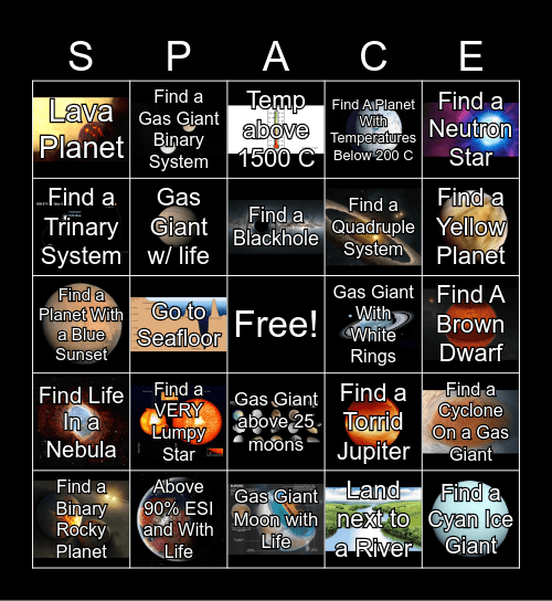 Space Engine Places Bingo Card