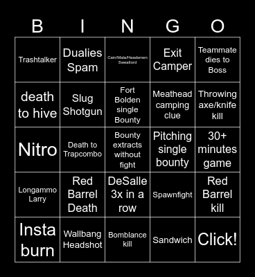 Hunt Bingo Card