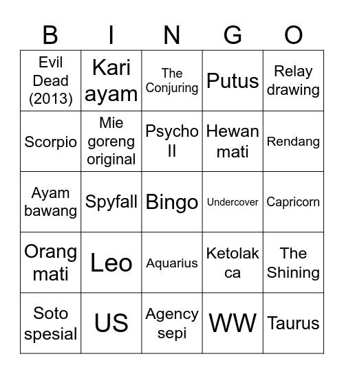 Untitled Bingo Card