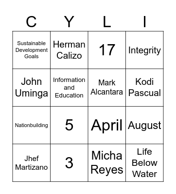 CYLI Bingo Card