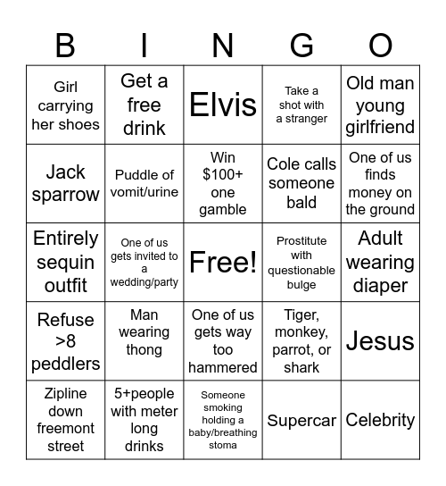 VEGAS Bingo Card