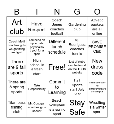 TCHS Bingo Card