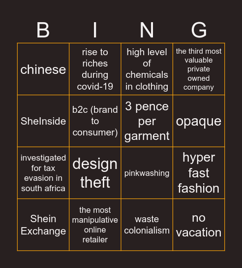 Oh Sh*t it's a Shein issue! Bingo Card