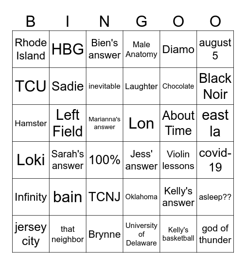 Untitled Bingo Card