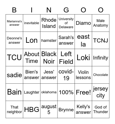 Untitled Bingo Card