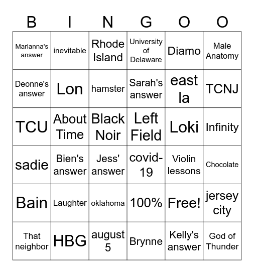 Untitled Bingo Card