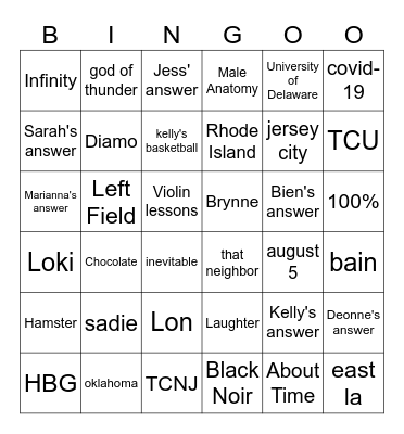 Untitled Bingo Card
