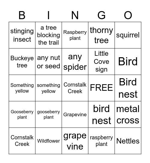 Forest Bingo Card