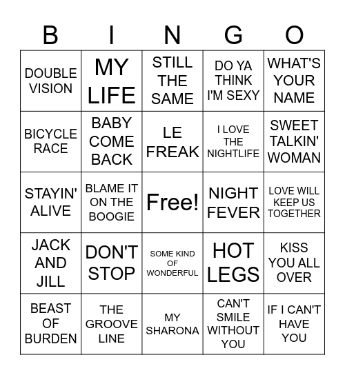 BEEFS 1- 70'S Bingo Card