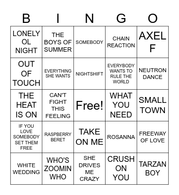 BEEFS 2- 80'S Bingo Card