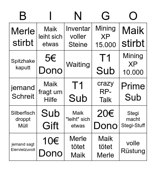 Minecraft Elements Bingo Card