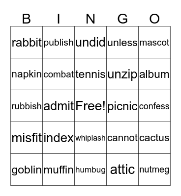 4th Grade Bingo Card