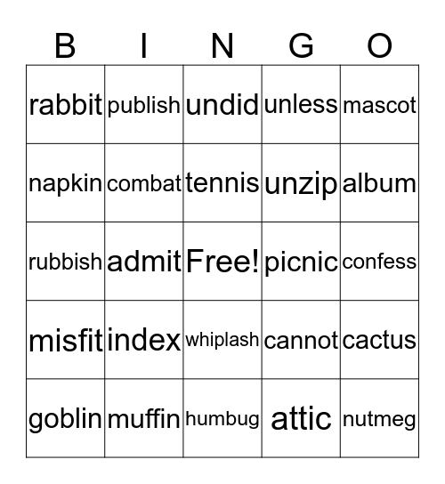 4th Grade Bingo Card