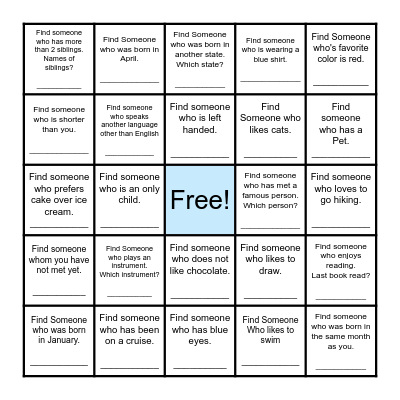 Find Someone Who... Bingo Card