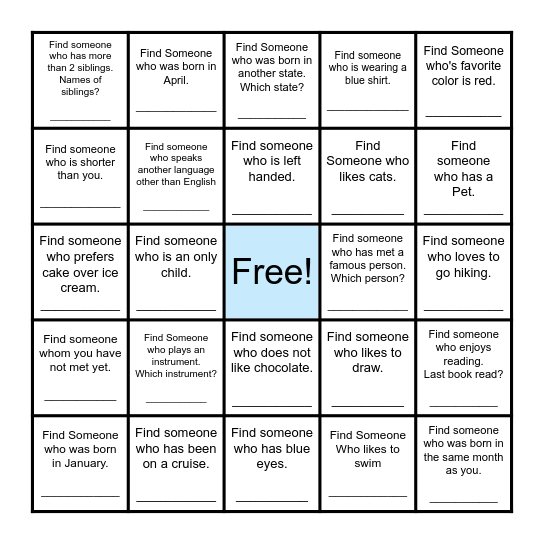 Find Someone Who... Bingo Card