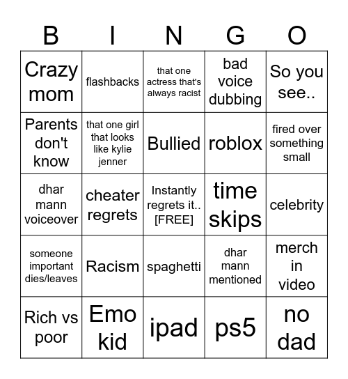 Dhar Mann Bingo Card