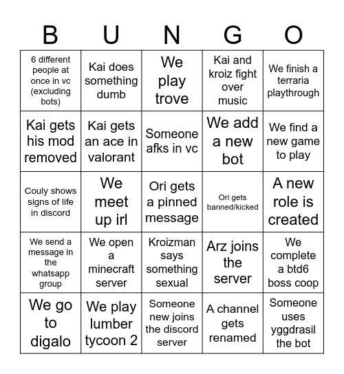 bingo for server misebnt Bingo Card