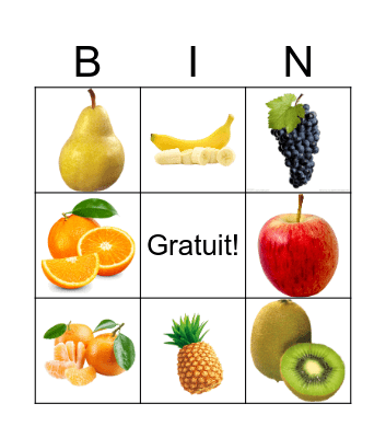 Les fruits Bingo Card
