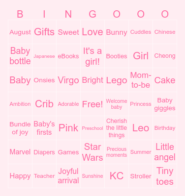 Megan's Baby Shower Bingo Card