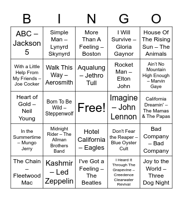 List A Bingo Card