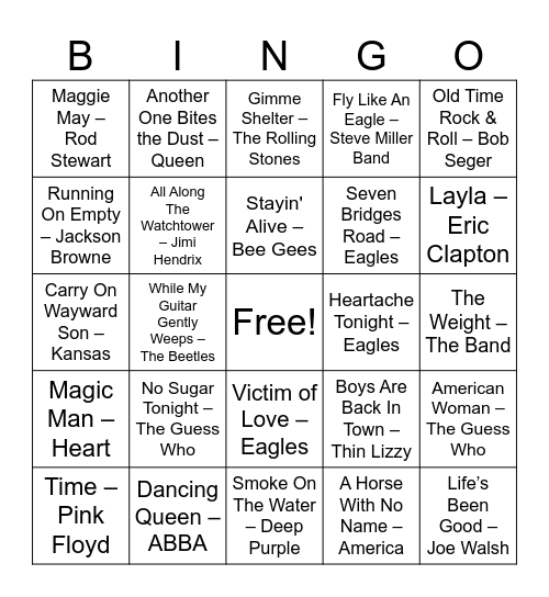 List B Bingo Card