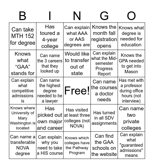 Untitled Bingo Card