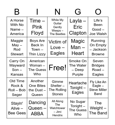 List B Bingo Card