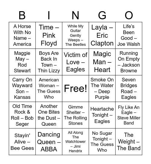 List B Bingo Card