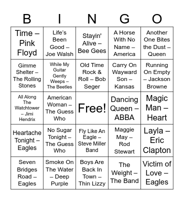 List B Bingo Card