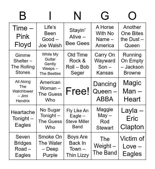 List B Bingo Card