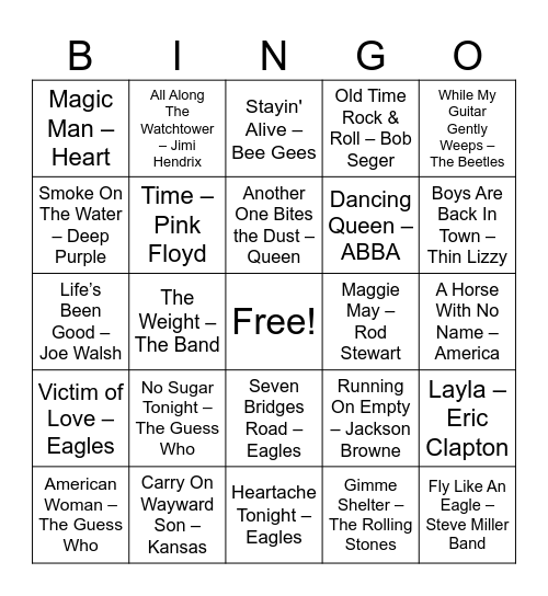 List B Bingo Card