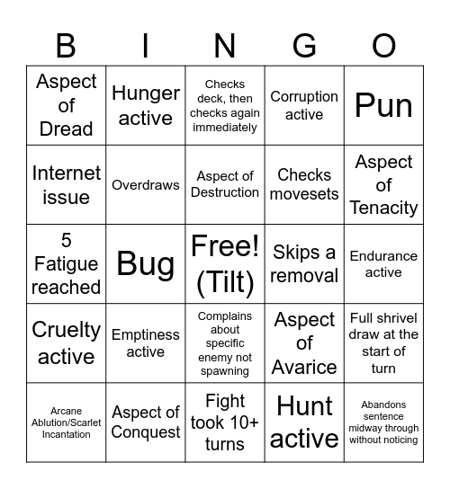 Falter Stream Bingo Card