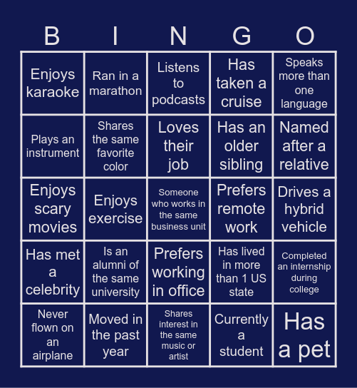 Mingle Bingo Card