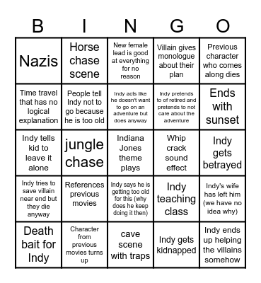 Indiana Jones Dial Of Destiny Bingo Card