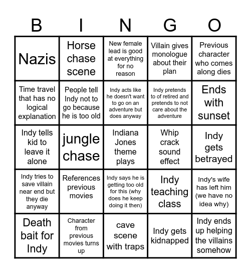 Indiana Jones Dial Of Destiny Bingo Card