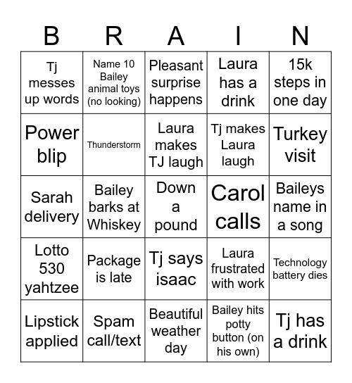 Brain bingo Card