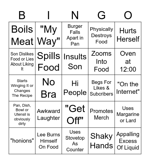 Kays Cooking Bingo! Bingo Card