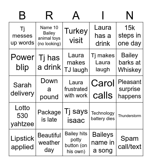 Brain bingo Card