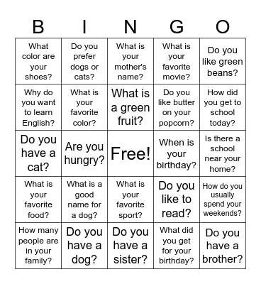 Get to know your classmates Bingo Card