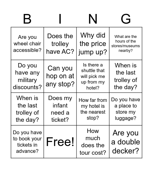 HTA Bingo Card