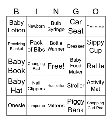 Baby Bingo Card
