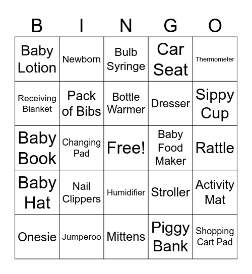 Baby Bingo Card