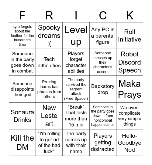 Ago of Chaos Bingo Card