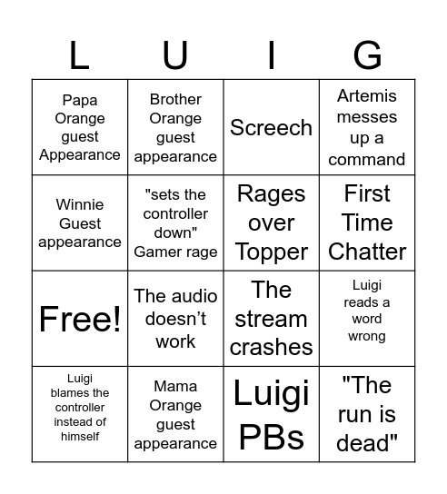 Oddeysey Speedrunner Bingo Card