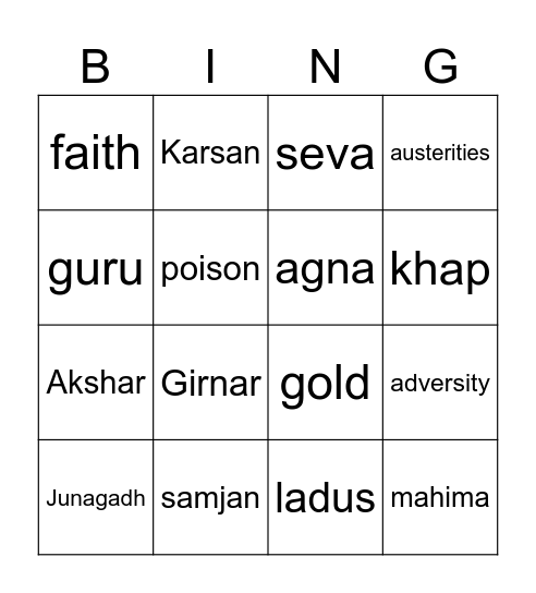 Pragji's Samjan Bingo Card